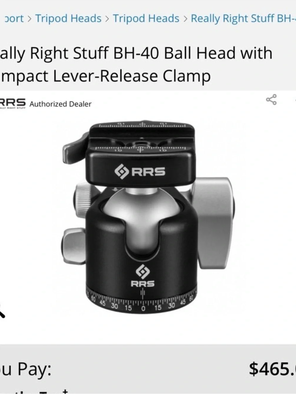 RRS BH-40 Ball Head with Lever-Release Clamp — Black/Silver
